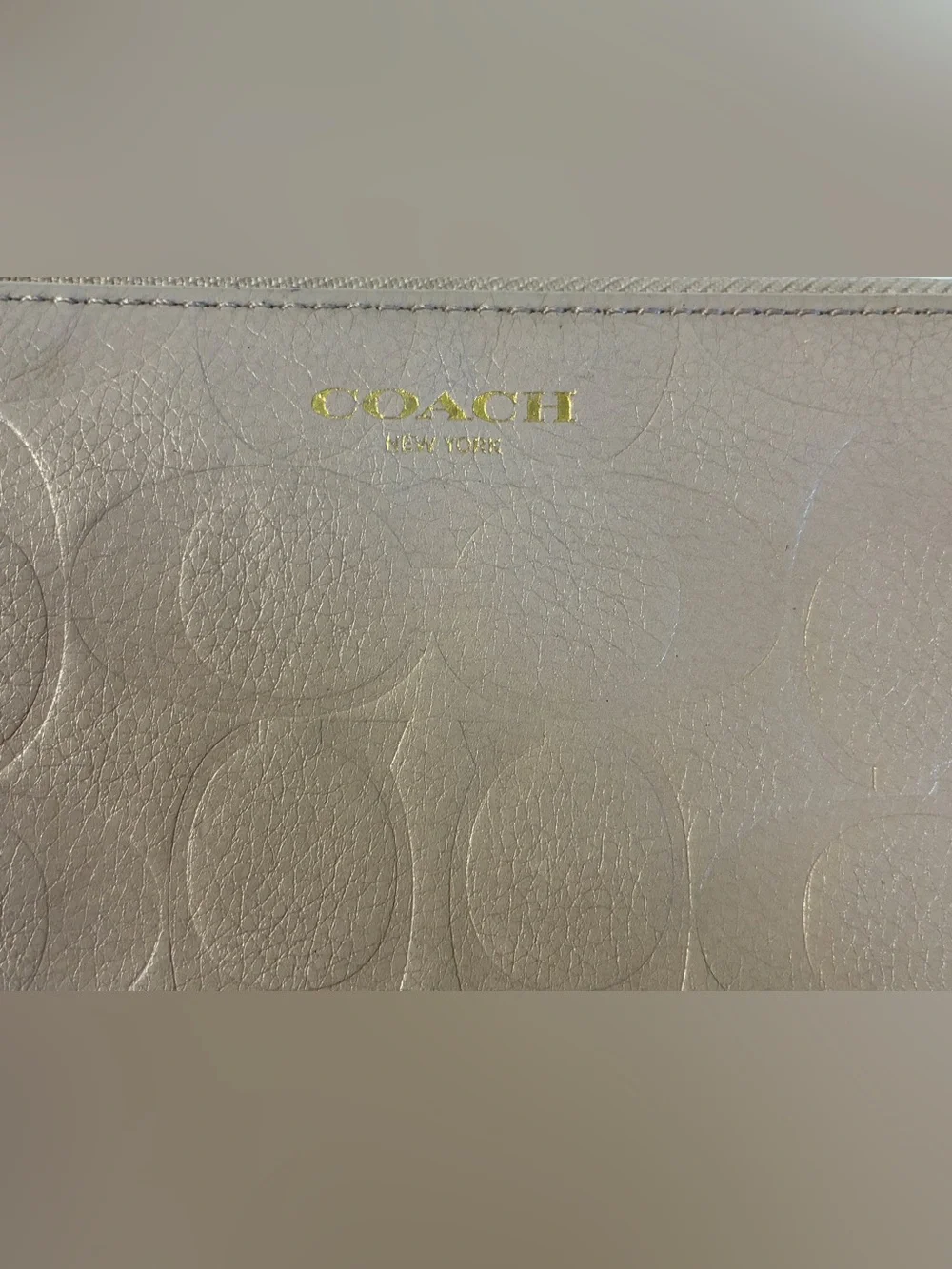 Coach Taupe Debossed Signature Zip Around Wallet